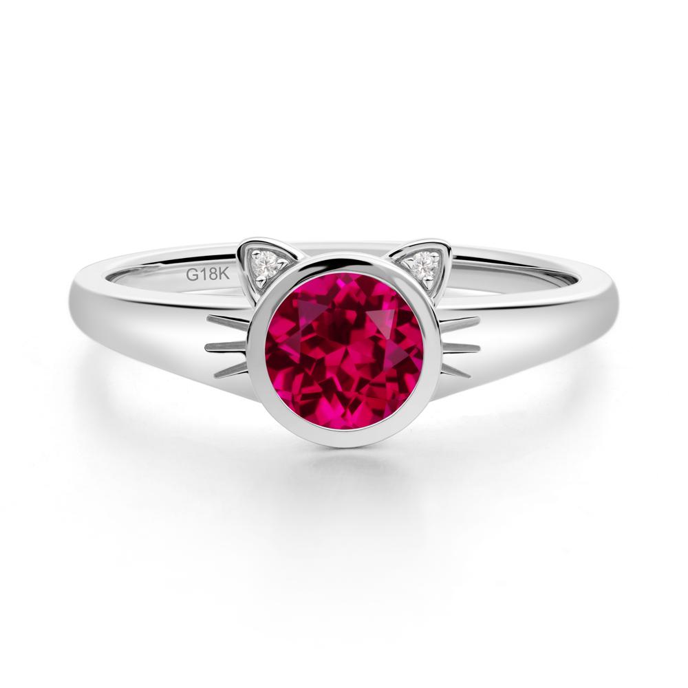 Round Ruby Cat Ear Ring - LUO Jewelry #metal_18k white gold