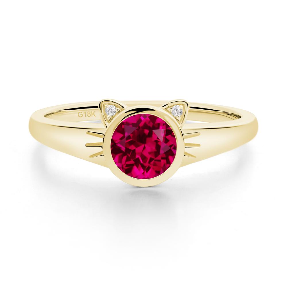 Round Ruby Cat Ear Ring - LUO Jewelry #metal_18k yellow gold
