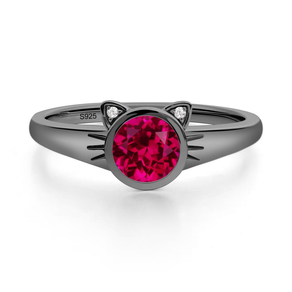 Round Ruby Cat Ear Ring - LUO Jewelry #metal_black finish sterling silver