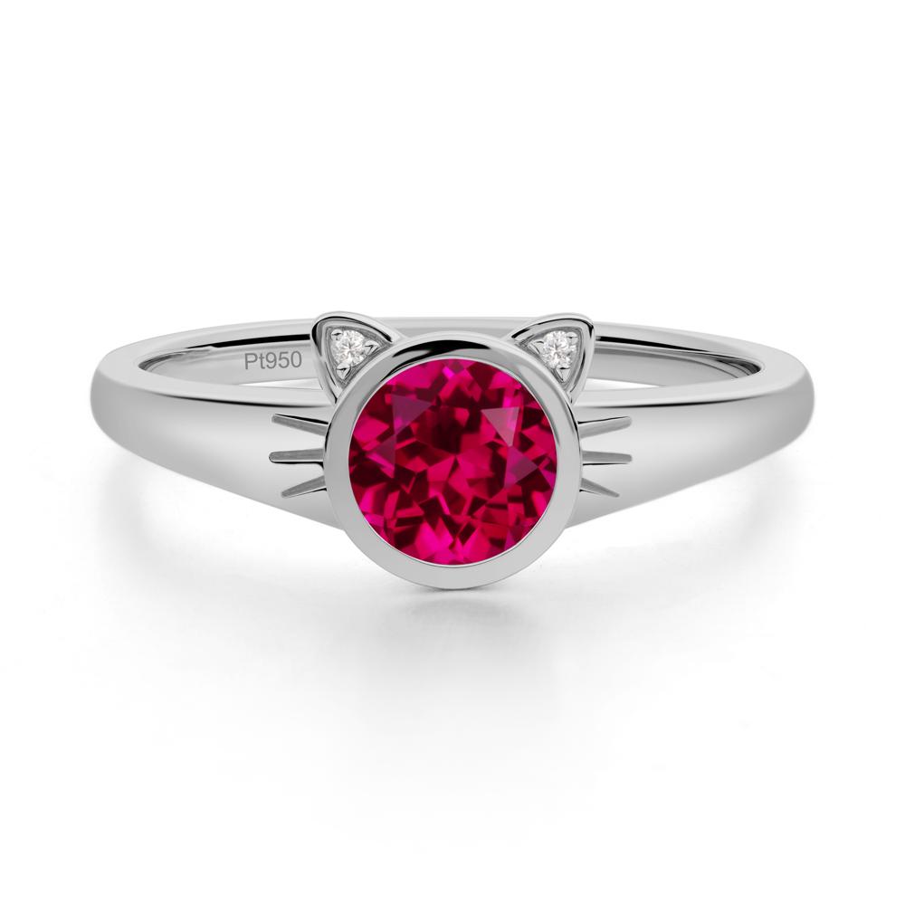 Round Ruby Cat Ear Ring - LUO Jewelry #metal_platinum