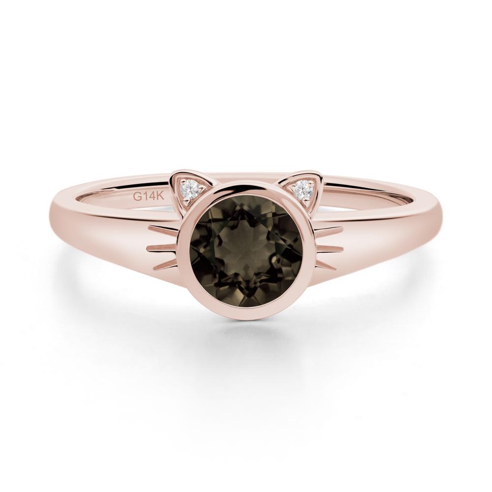Round Smoky Quartz Cat Ear Ring - LUO Jewelry #metal_14k rose gold