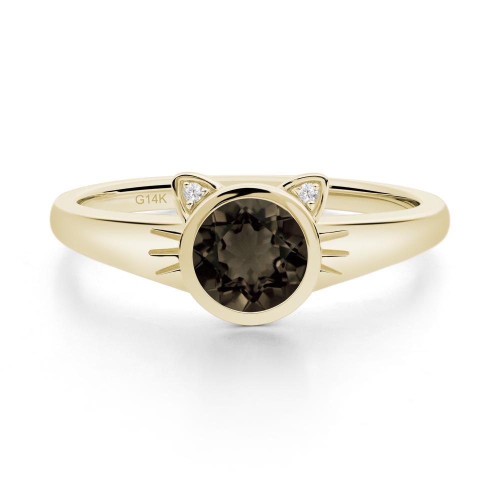 Round Smoky Quartz Cat Ear Ring - LUO Jewelry #metal_14k yellow gold