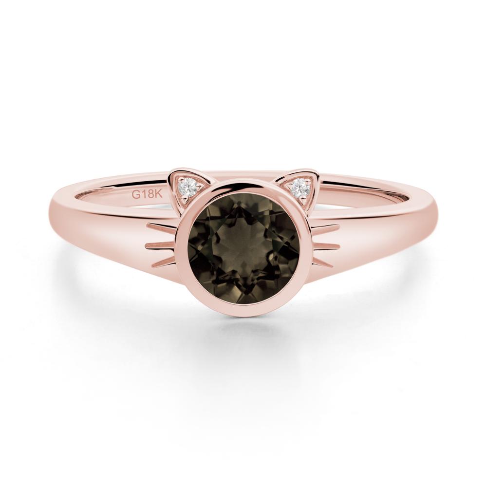 Round Smoky Quartz Cat Ear Ring - LUO Jewelry #metal_18k rose gold