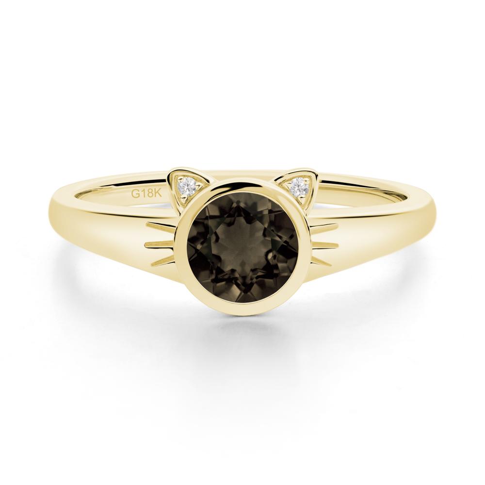 Round Smoky Quartz Cat Ear Ring - LUO Jewelry #metal_18k yellow gold