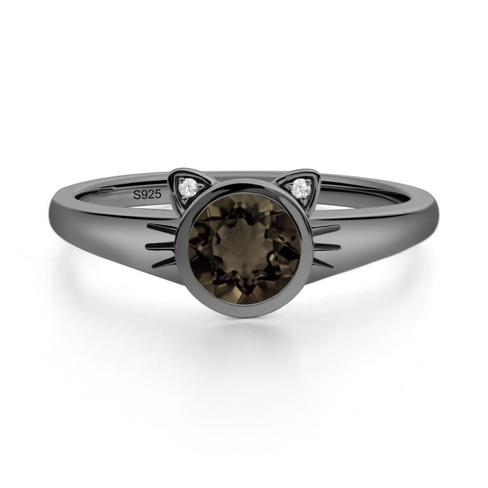 Round Smoky Quartz Cat Ear Ring - LUO Jewelry #metal_black finish sterling silver