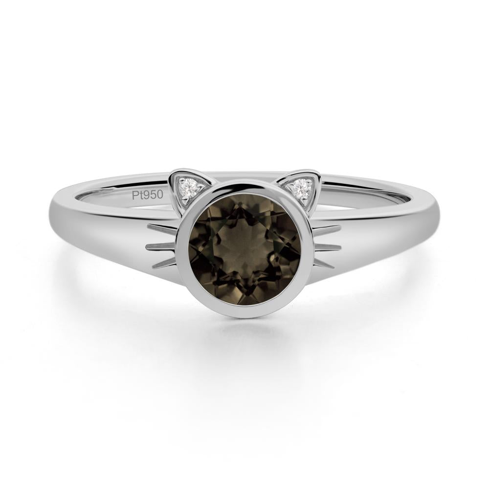 Round Smoky Quartz Cat Ear Ring - LUO Jewelry #metal_platinum