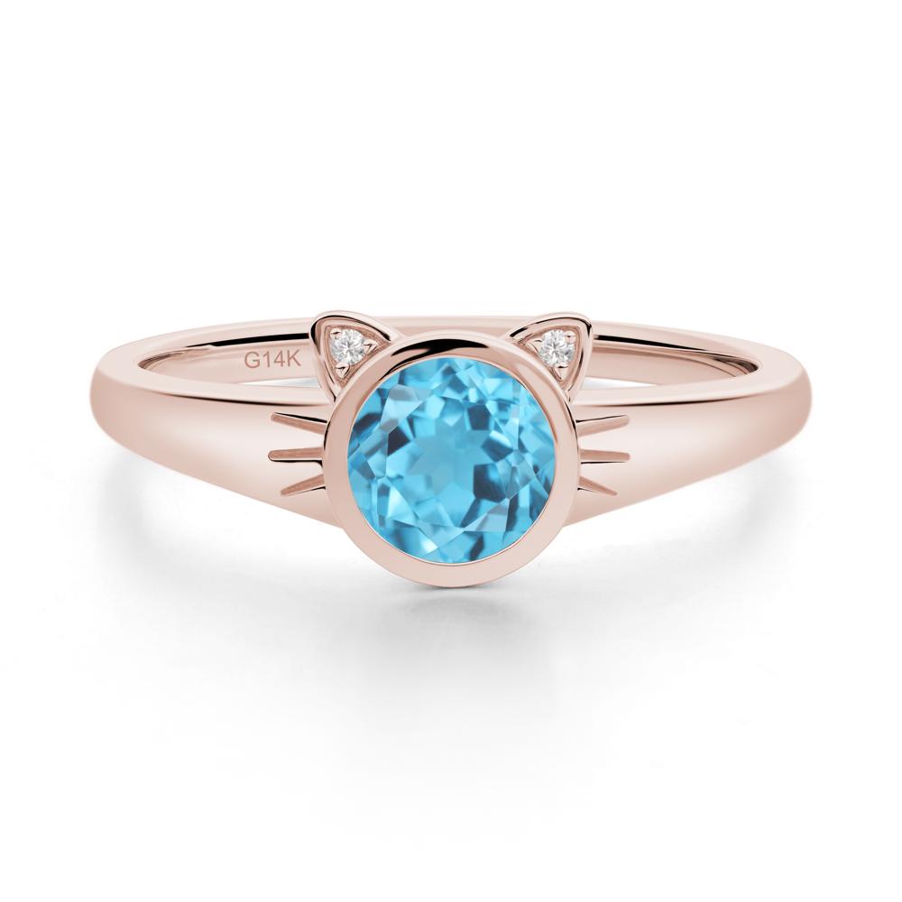 Round Swiss Blue Topaz Cat Ear Ring - LUO Jewelry #metal_14k rose gold