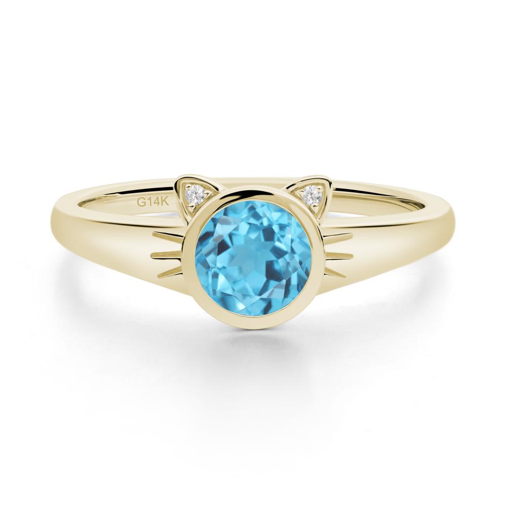 Round Swiss Blue Topaz Cat Ear Ring - LUO Jewelry #metal_14k yellow gold