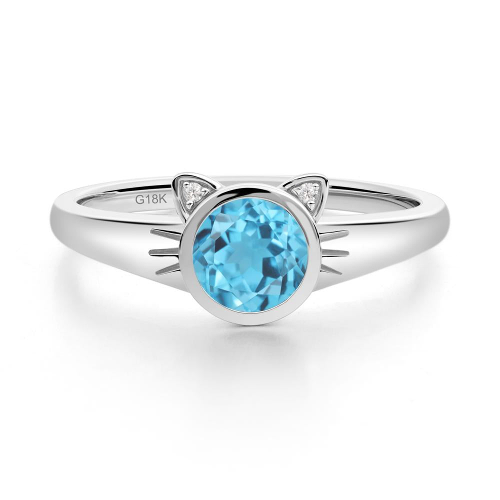 Round Swiss Blue Topaz Cat Ear Ring - LUO Jewelry #metal_18k white gold
