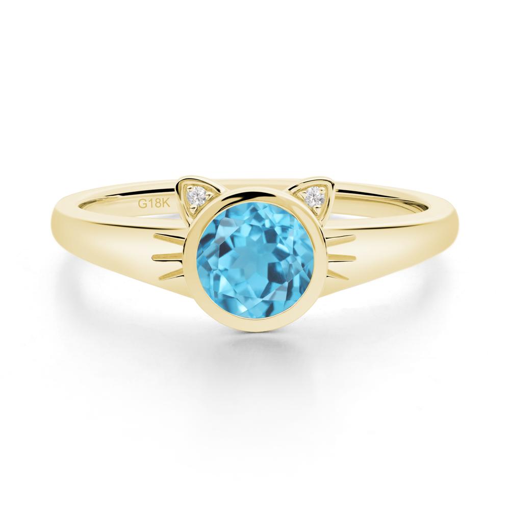 Round Swiss Blue Topaz Cat Ear Ring - LUO Jewelry #metal_18k yellow gold