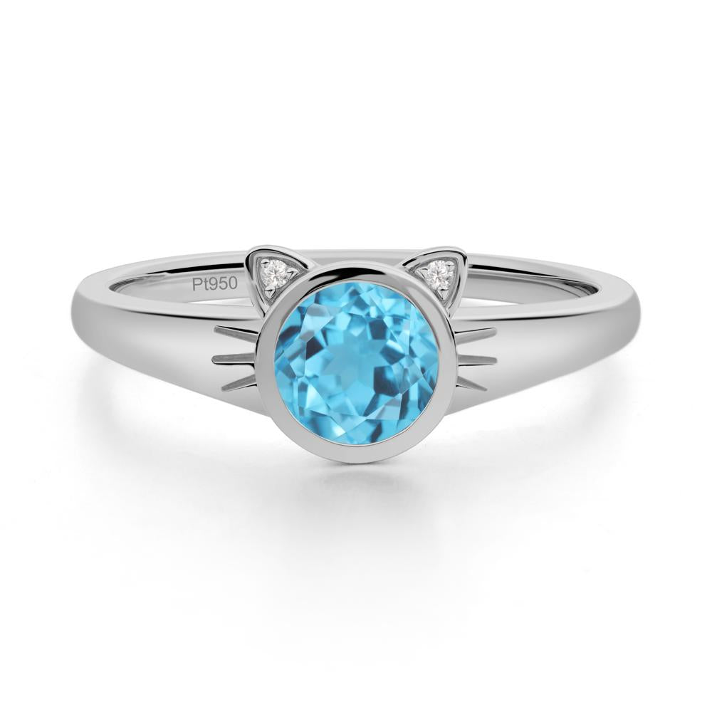 Round Swiss Blue Topaz Cat Ear Ring - LUO Jewelry #metal_platinum