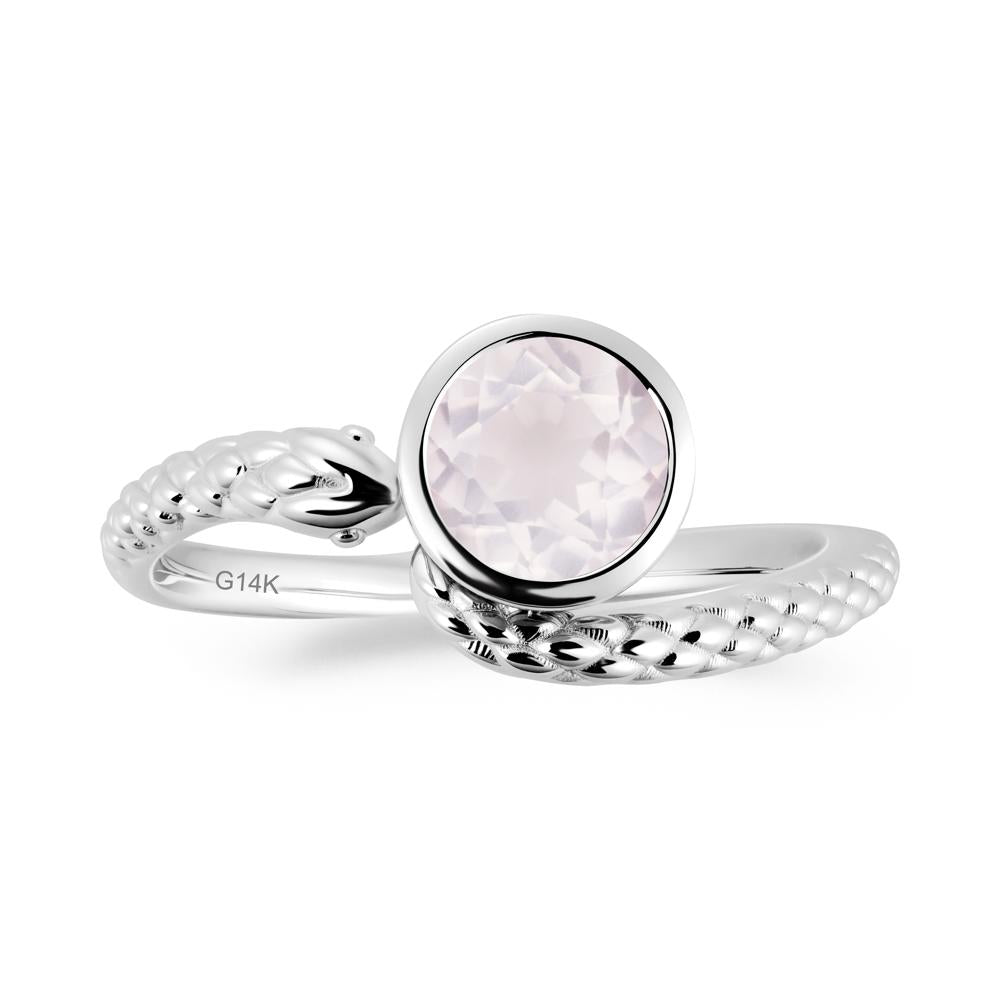 Textured Rose Quartz Snake Ring - LUO Jewelry #metal_14k white gold