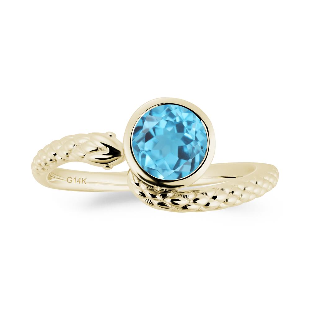 Textured Swiss Blue Topaz Snake Ring - LUO Jewelry #metal_14k yellow gold
