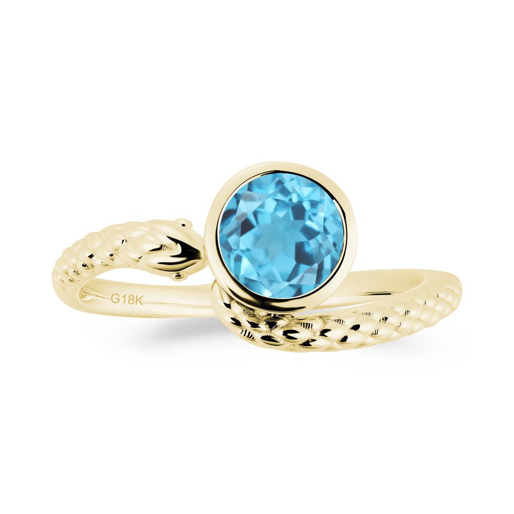 Textured Swiss Blue Topaz Snake Ring - LUO Jewelry #metal_18k yellow gold