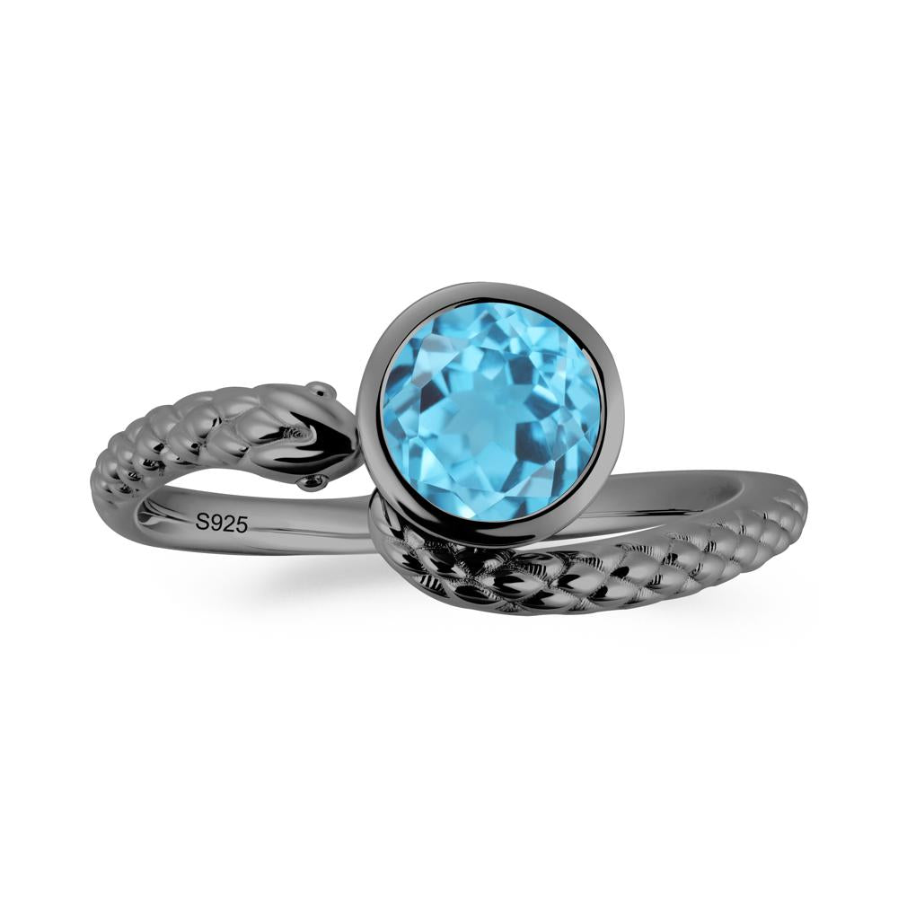 Textured Swiss Blue Topaz Snake Ring - LUO Jewelry #metal_black finish sterling silver