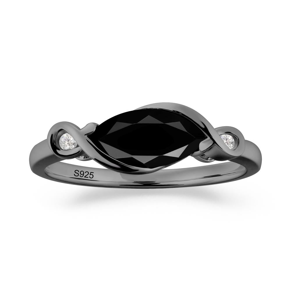 Teardrop Black Spinel Pave Bow Ring - LUO Jewelry #metal_black finish sterling silver