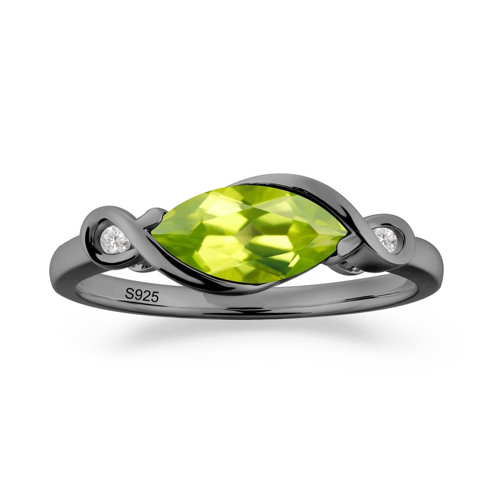 Teardrop Peridot Pave Bow Ring - LUO Jewelry #metal_black finish sterling silver