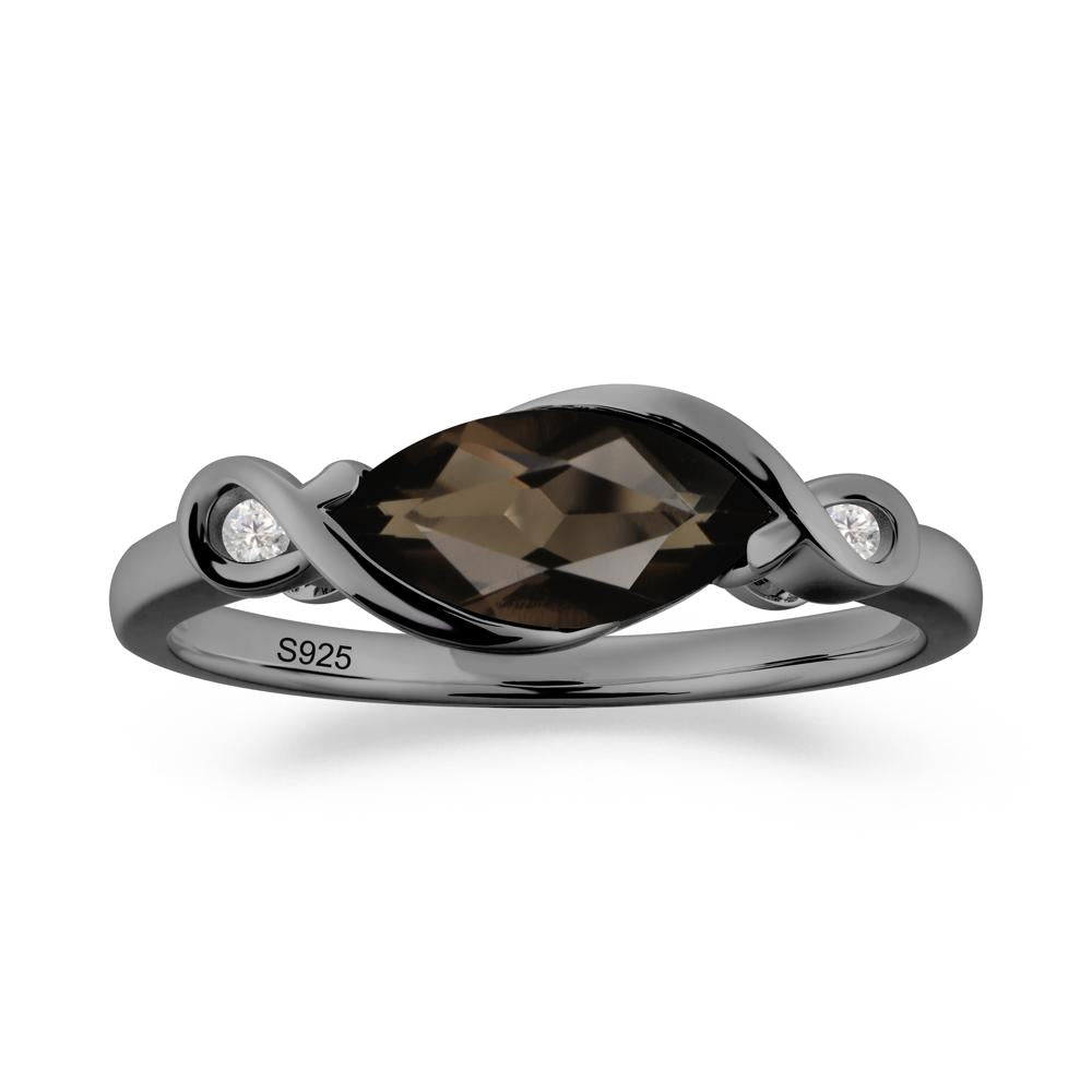 Teardrop Smoky Quartz Pave Bow Ring - LUO Jewelry #metal_black finish sterling silver