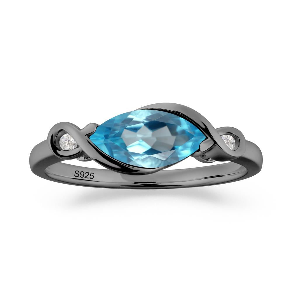 Teardrop Swiss Blue Topaz Pave Bow Ring - LUO Jewelry #metal_black finish sterling silver
