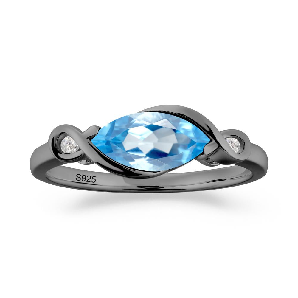 Teardrop Swiss Blue Topaz Pave Bow Ring - LUO Jewelry #metal_black finish sterling silver