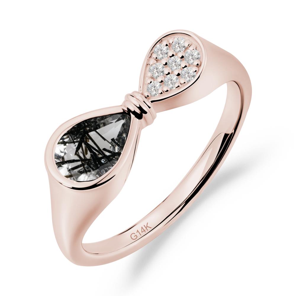 Teardrop Black Rutilated Quartz Infinity Knot Ring - LUO Jewelry #metal_14k rose gold