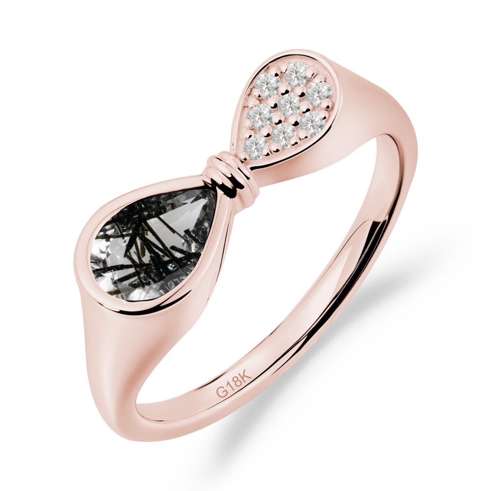 Teardrop Black Rutilated Quartz Infinity Knot Ring - LUO Jewelry #metal_18k rose gold