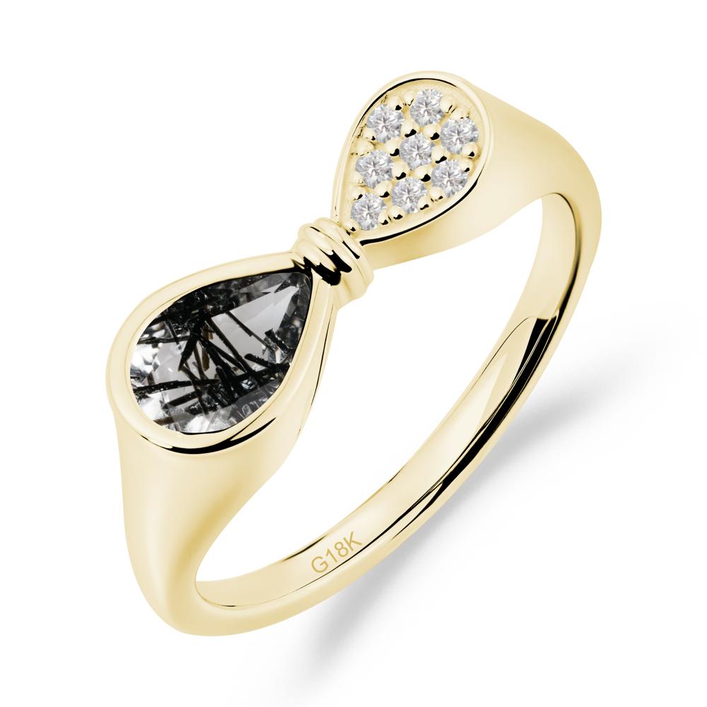 Teardrop Black Rutilated Quartz Infinity Knot Ring - LUO Jewelry #metal_18k yellow gold