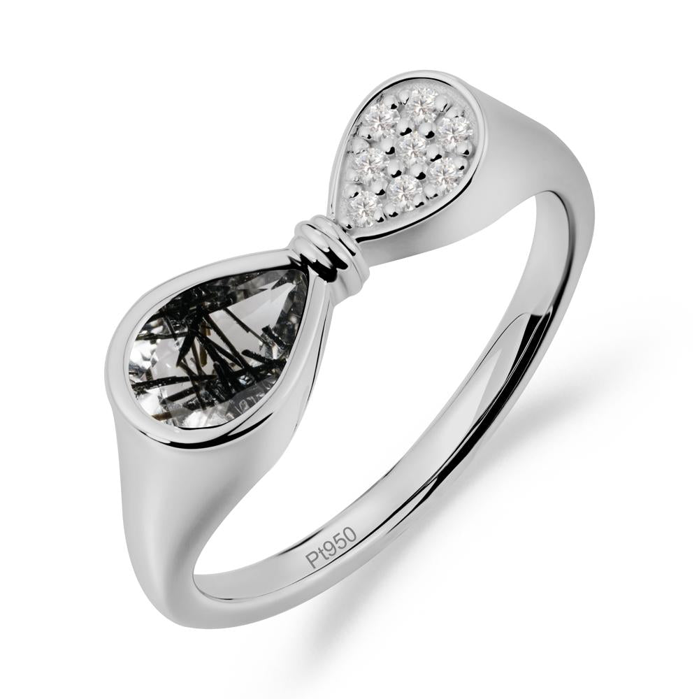 Teardrop Black Rutilated Quartz Infinity Knot Ring - LUO Jewelry #metal_platinum