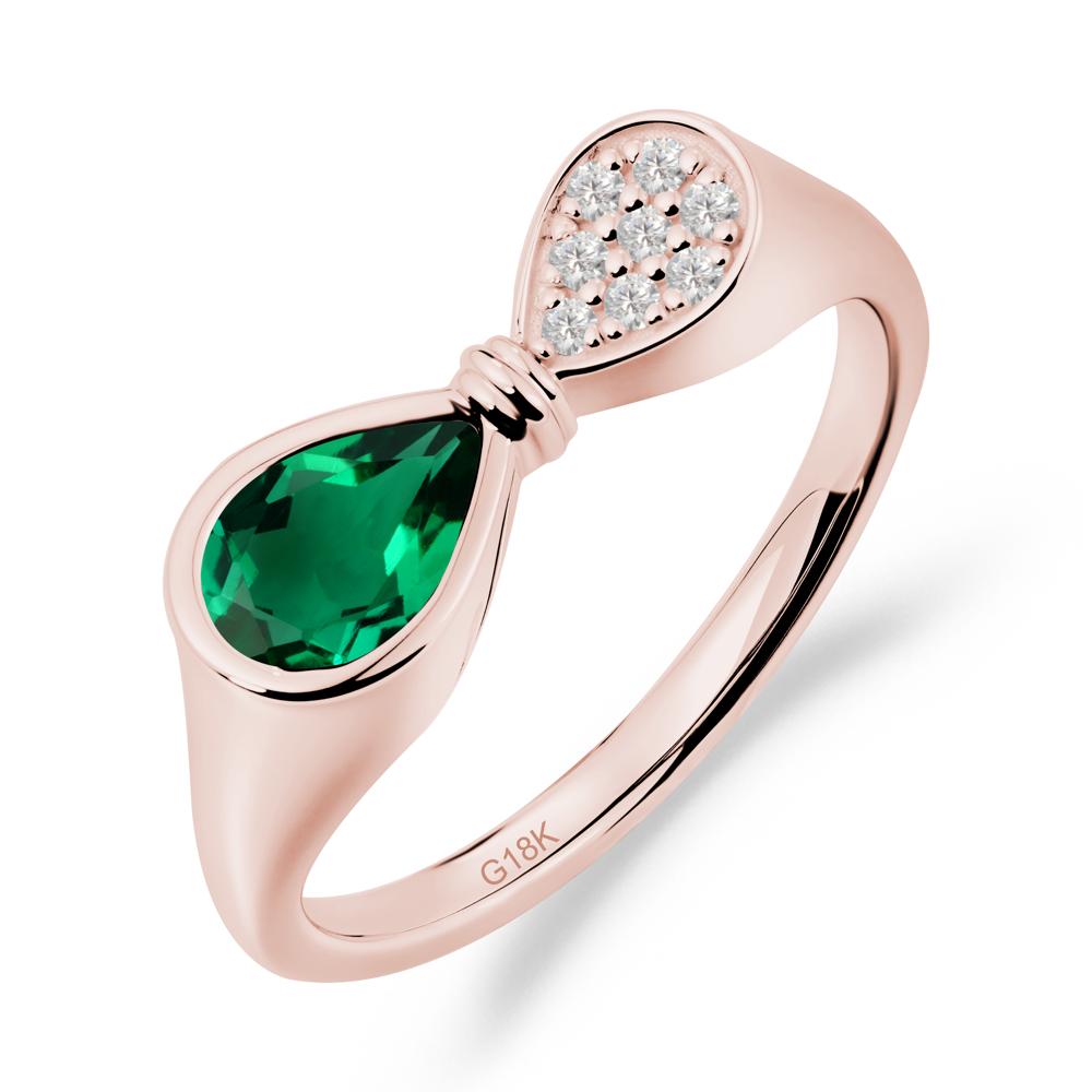 Teardrop Emerald Pave Bow Ring - LUO Jewelry #metal_18k rose gold