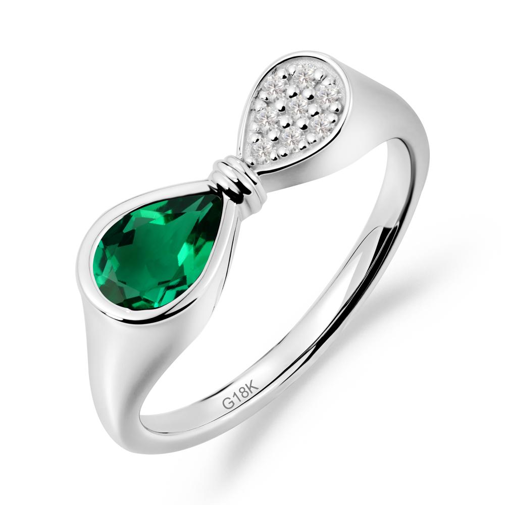 Teardrop Emerald Pave Bow Ring - LUO Jewelry #metal_18k white gold