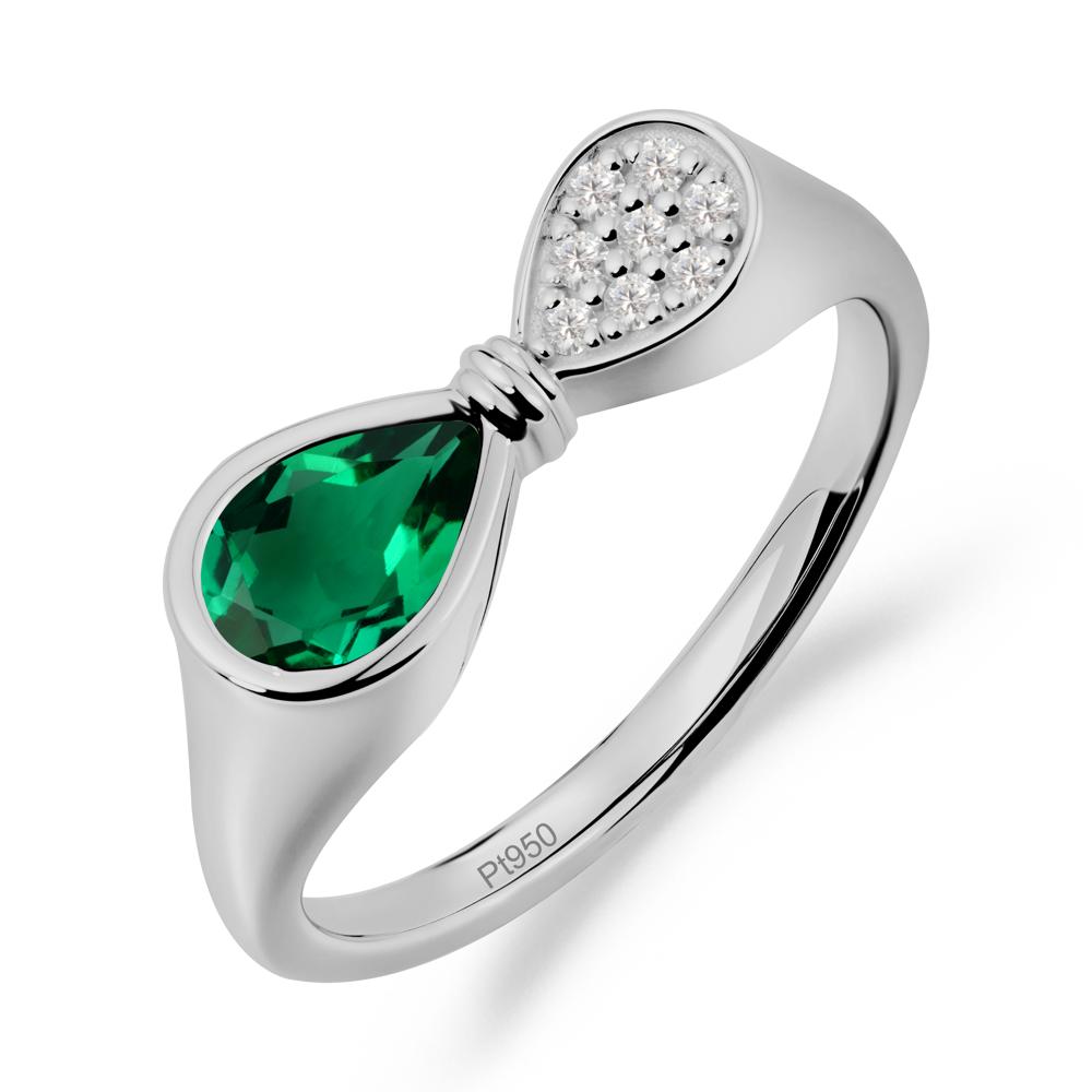 Teardrop Emerald Pave Bow Ring - LUO Jewelry #metal_platinum