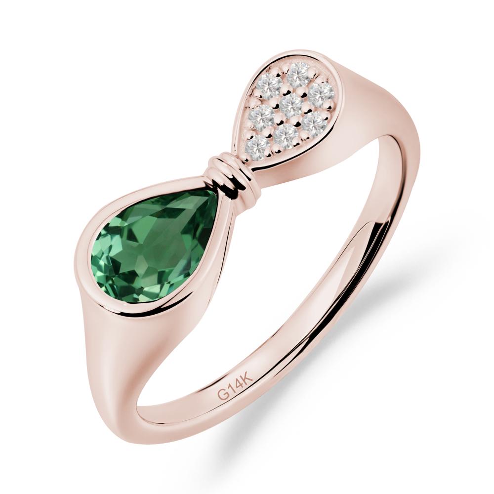 Teardrop Green Sapphire Pave Bow Ring - LUO Jewelry #metal_14k rose gold