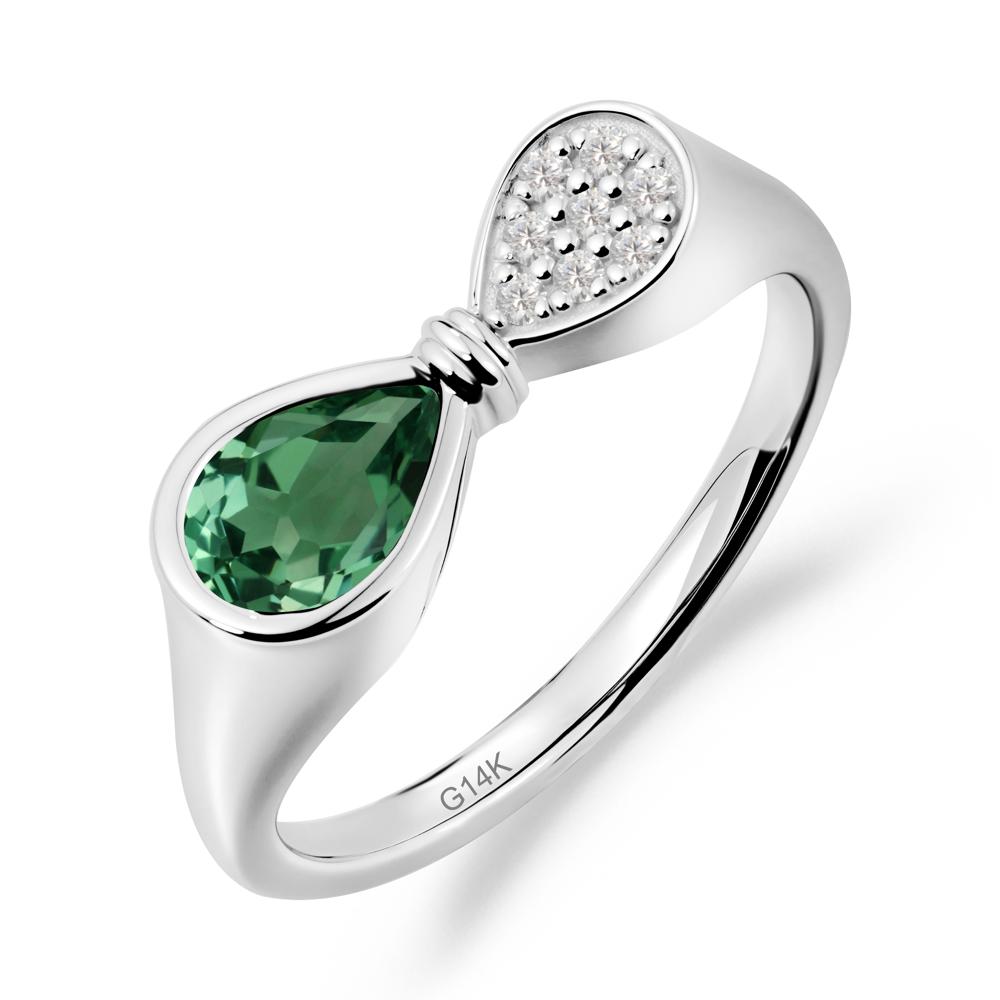 Teardrop Green Sapphire Pave Bow Ring - LUO Jewelry #metal_14k white gold