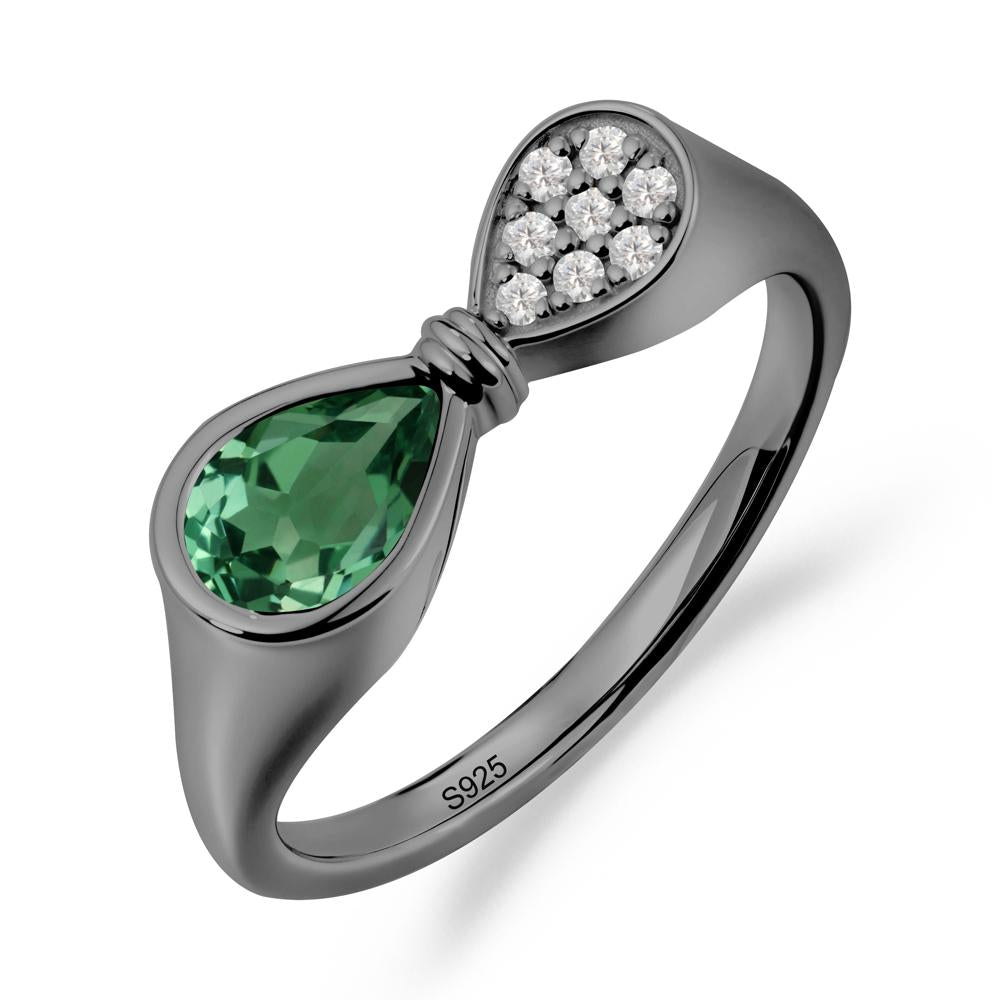 Teardrop Green Sapphire Pave Bow Ring - LUO Jewelry #metal_black finish sterling silver