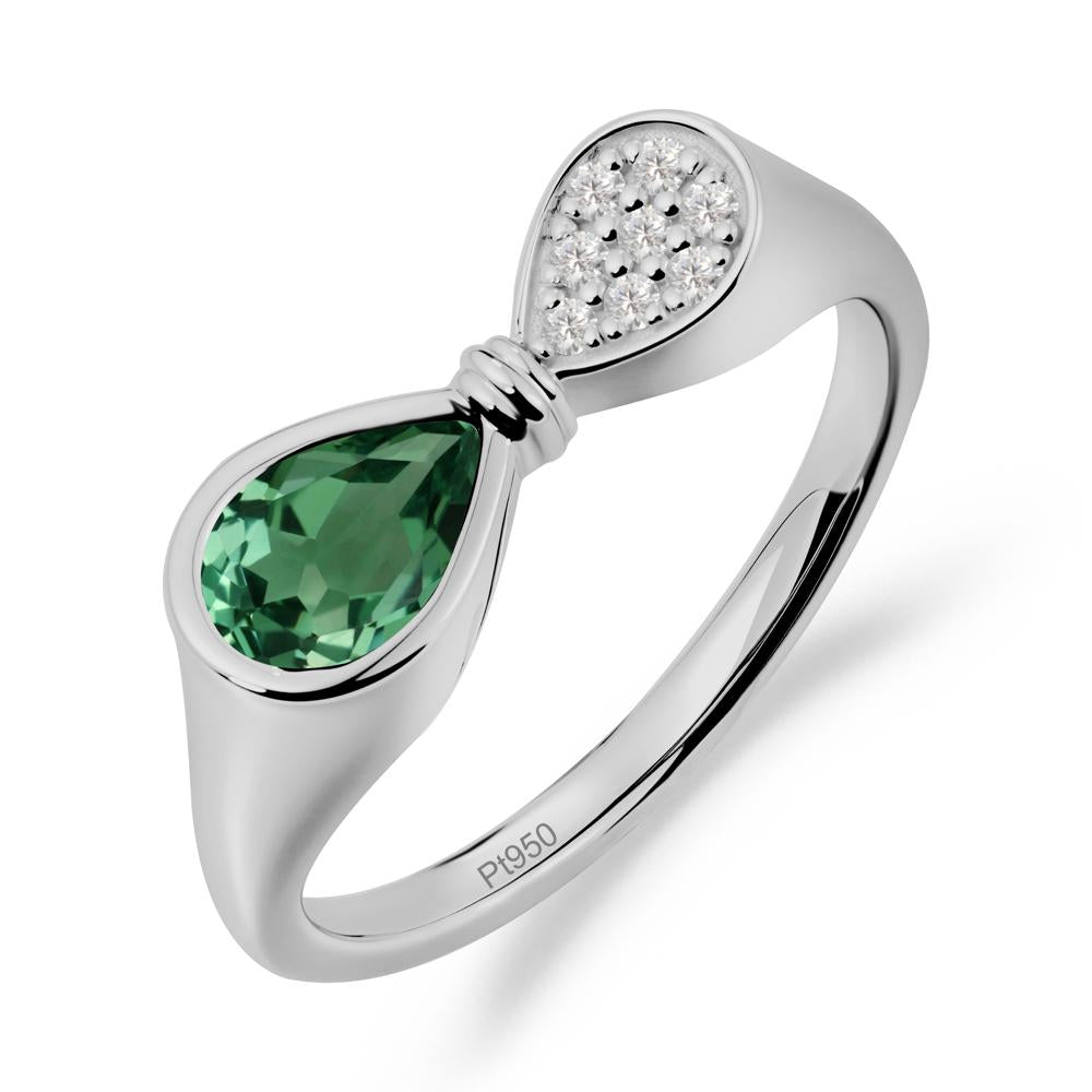Teardrop Green Sapphire Pave Bow Ring - LUO Jewelry #metal_platinum