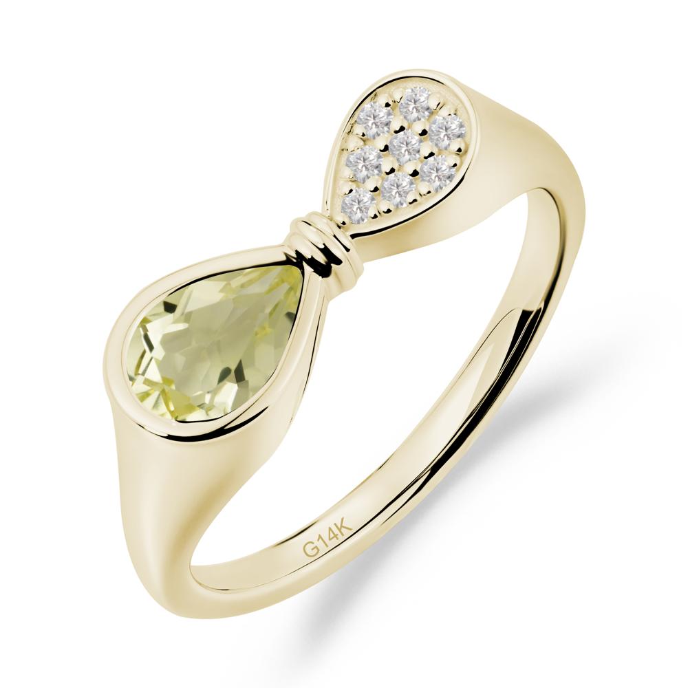 Teardrop Lemon Quartz Pave Bow Ring - LUO Jewelry #metal_14k yellow gold