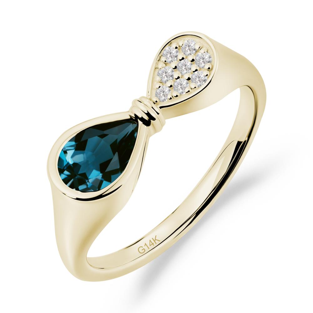 Vintage Pear Cut London Blue Topaz Bow Ring - LUO Jewelry #metal_14k yellow gold