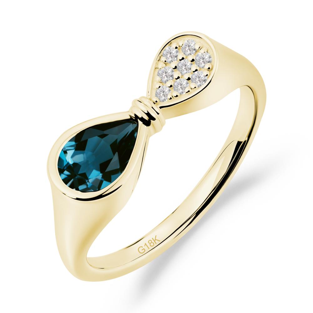 Vintage Pear Cut London Blue Topaz Bow Ring - LUO Jewelry #metal_18k yellow gold