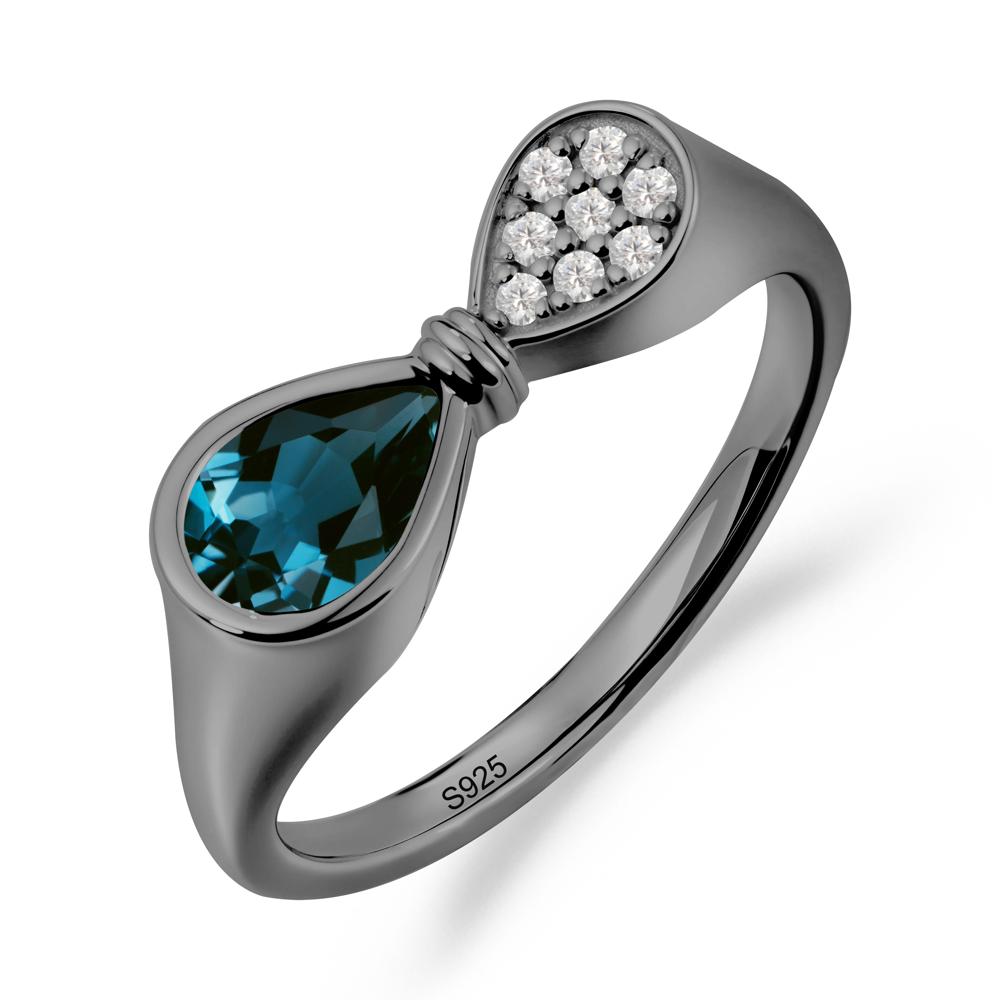 Vintage Pear Cut London Blue Topaz Bow Ring - LUO Jewelry #metal_black finish sterling silver