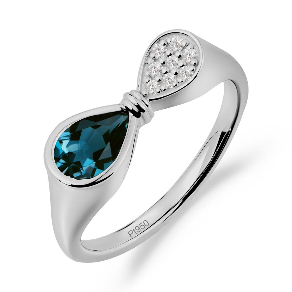 Vintage Pear Cut London Blue Topaz Bow Ring - LUO Jewelry #metal_platinum