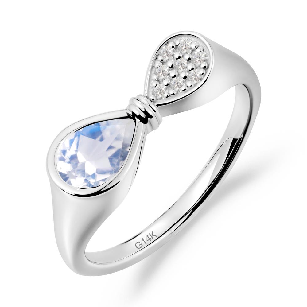 Vintage Pear Cut Moonstone Bow Ring - LUO Jewelry #metal_14k white gold