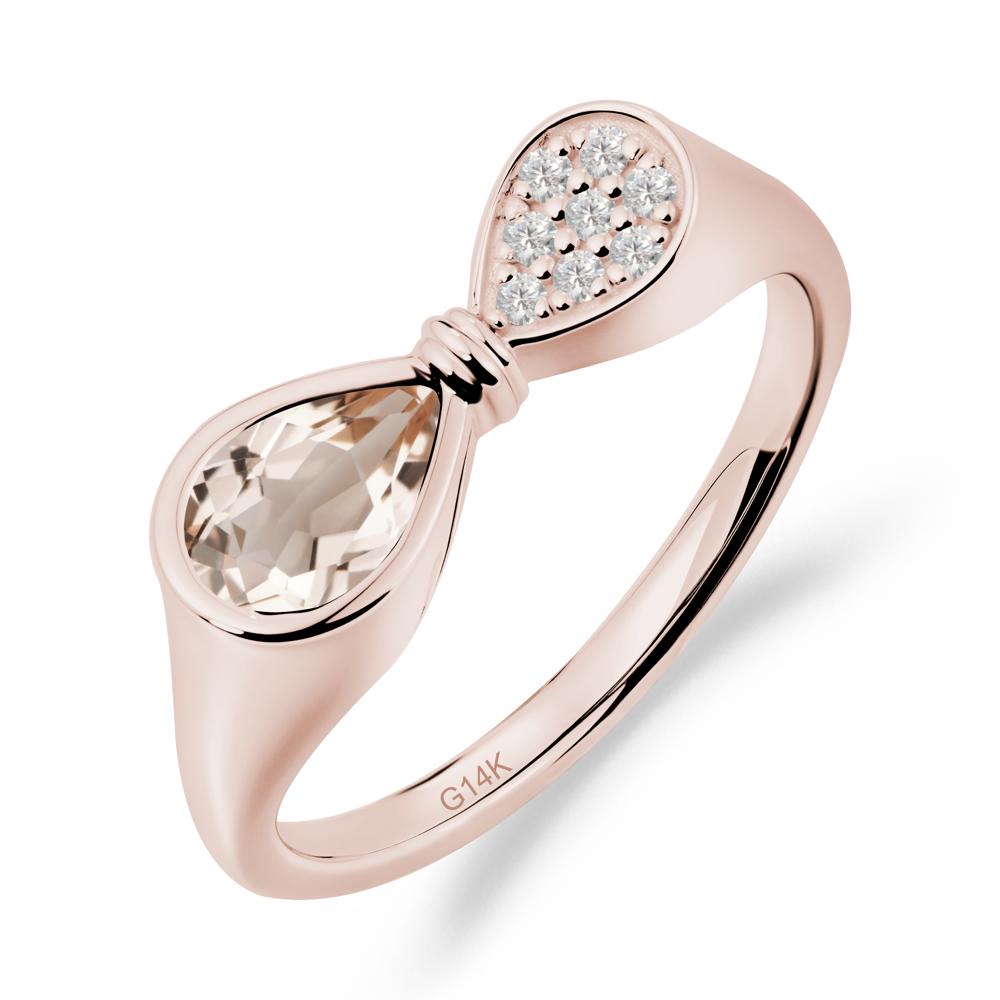 Vintage Pear Cut Morganite Bow Ring - LUO Jewelry #metal_14k rose gold
