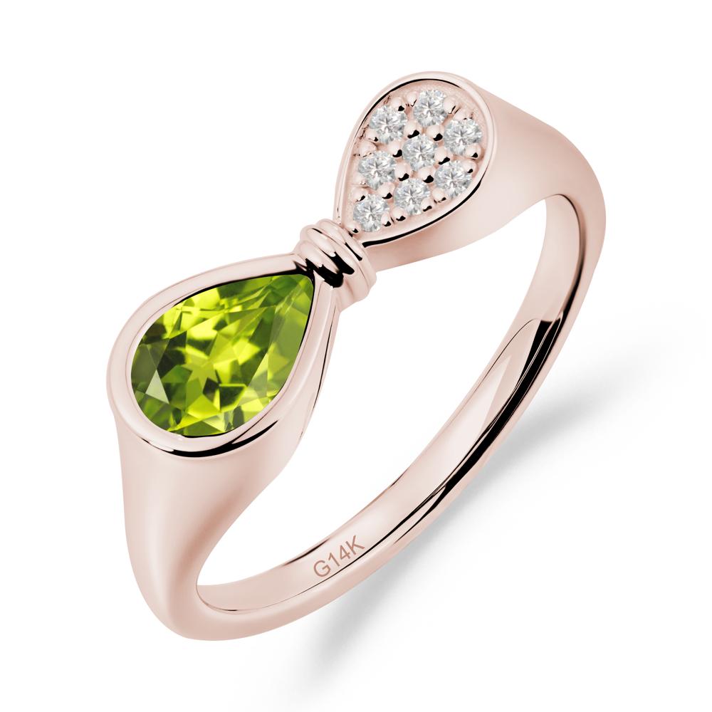 Vintage Pear Cut Peridot Bow Ring - LUO Jewelry #metal_14k rose gold