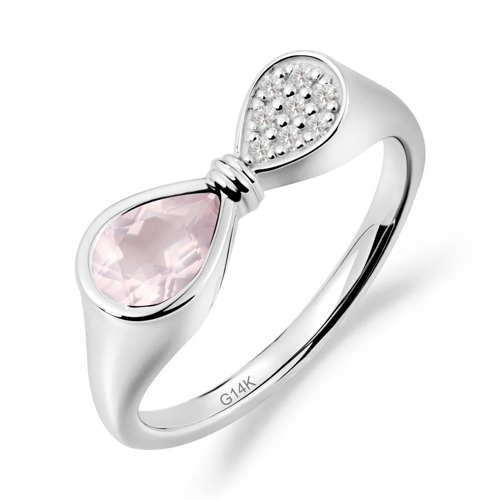 Teardrop Rose Quartz Pave Bow Ring - LUO Jewelry #metal_14k white gold