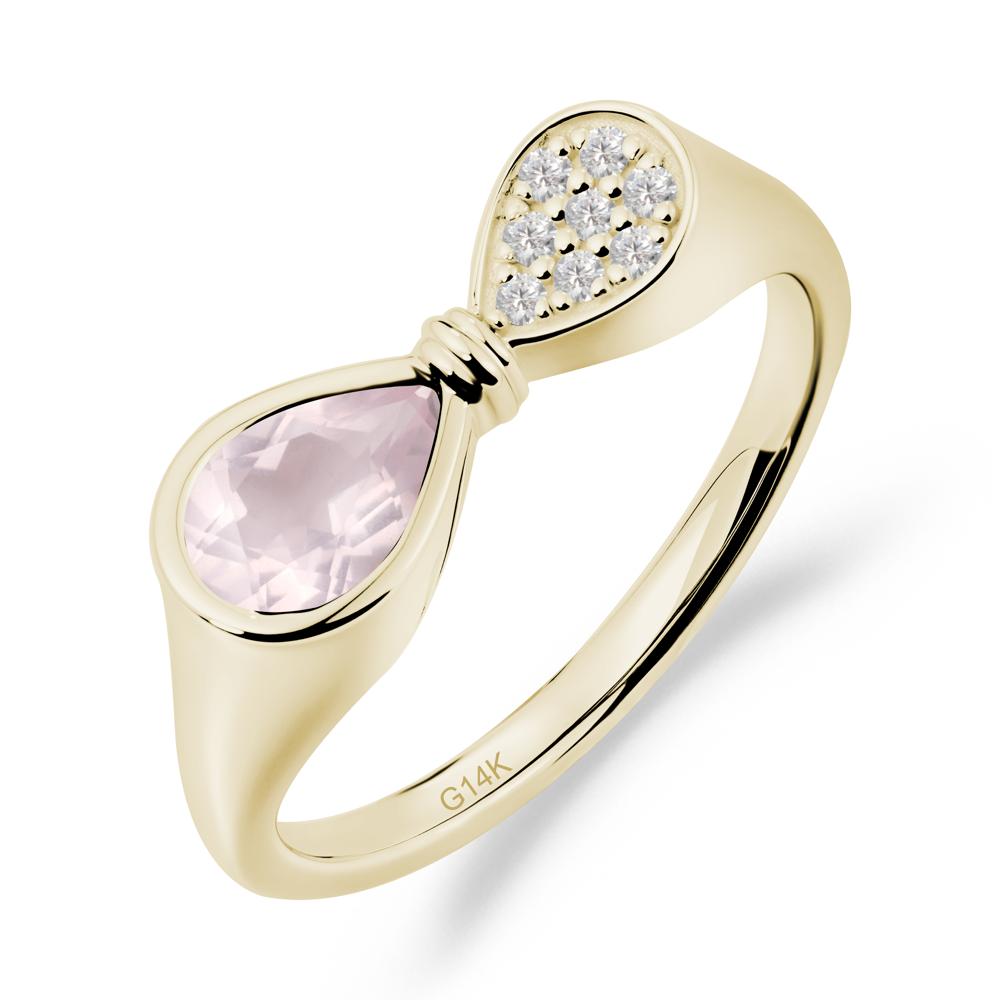 Teardrop Rose Quartz Pave Bow Ring - LUO Jewelry #metal_14k yellow gold