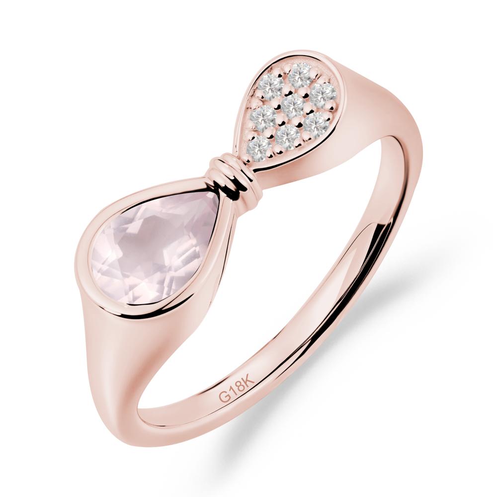 Teardrop Rose Quartz Pave Bow Ring - LUO Jewelry #metal_18k rose gold