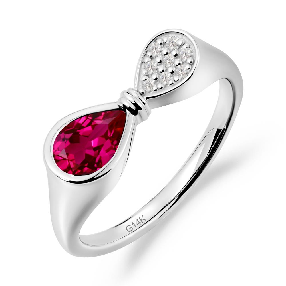 Vintage Pear Cut Ruby Bow Ring - LUO Jewelry #metal_14k white gold