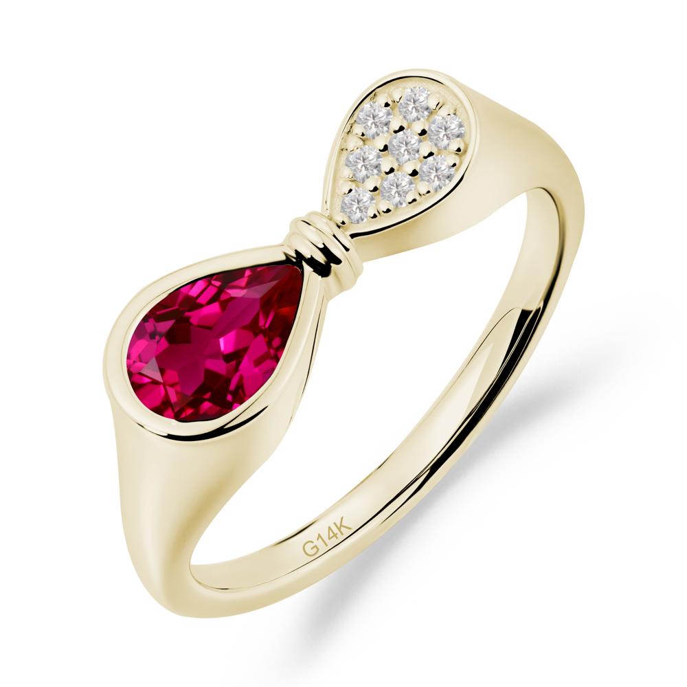 Vintage Pear Cut Ruby Bow Ring - LUO Jewelry #metal_14k yellow gold