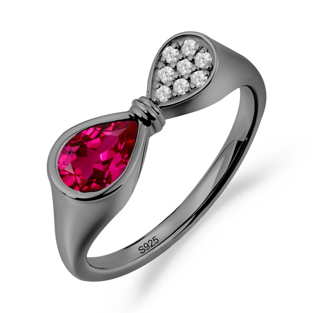 Vintage Pear Cut Ruby Bow Ring - LUO Jewelry #metal_black finish sterling silver
