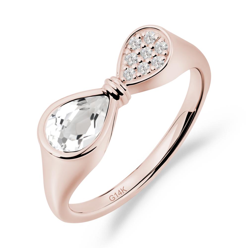 Vintage Pear Cut White Topaz Bow Ring - LUO Jewelry #metal_14k rose gold